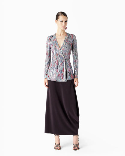 Long tulle jacket with all-over embroidery