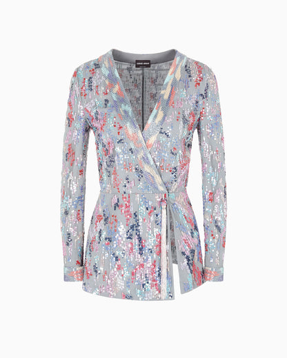 Long tulle jacket with all-over embroidery