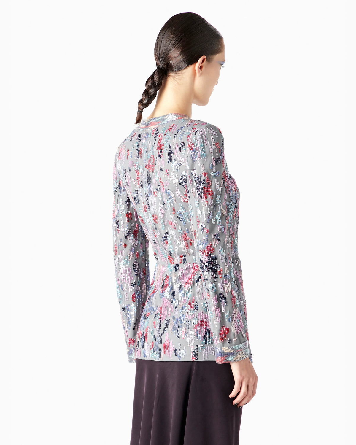 Long tulle jacket with all-over embroidery