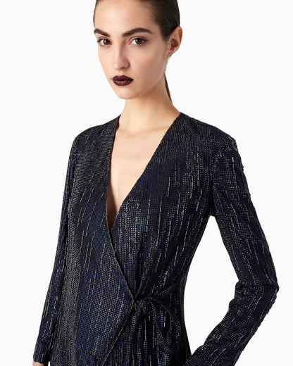 Long silk jacket with crystal embroidery