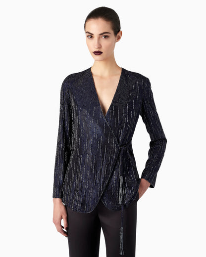 Long silk jacket with crystal embroidery
