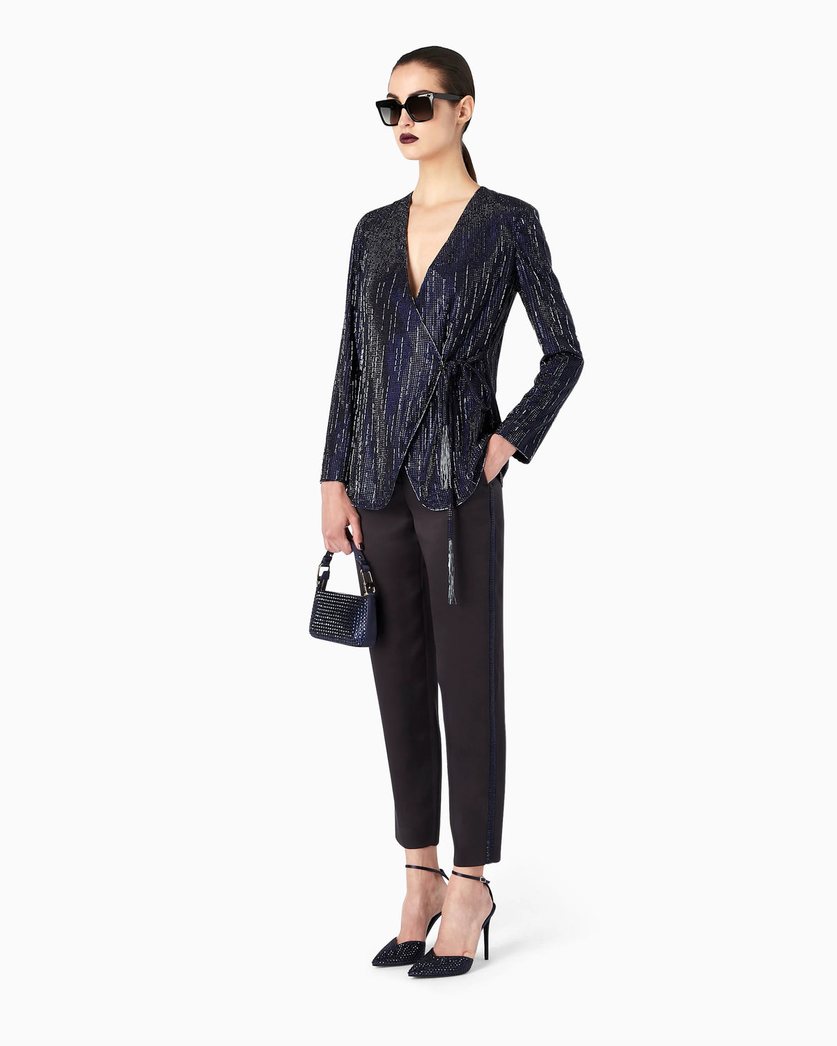 Long silk jacket with crystal embroidery