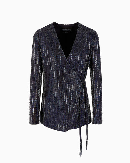 Long silk jacket with crystal embroidery