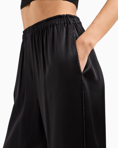 Straight-cut silk trousers with crystal piping