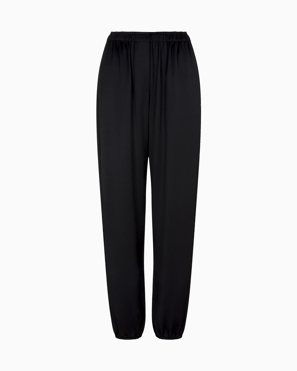 Straight-cut silk trousers with crystal piping