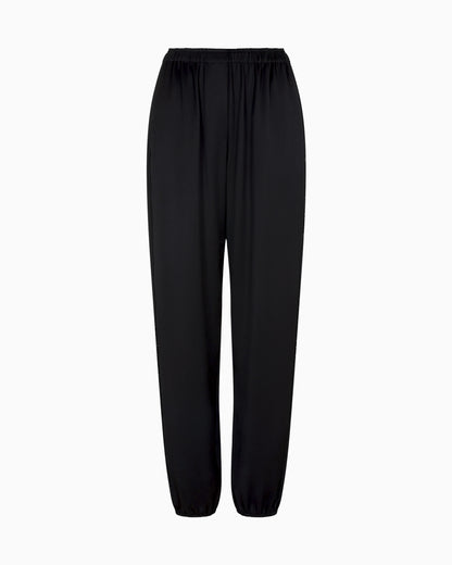 Straight-cut silk trousers with crystal piping