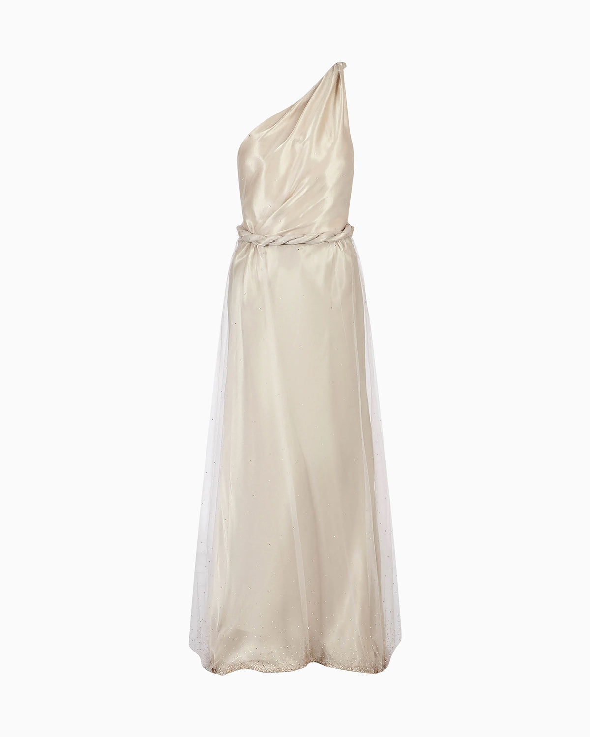 One-shoulder long dress with all-over embroidery