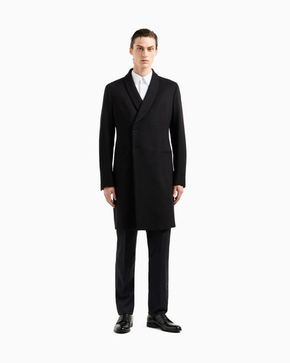 Double-breasted coat in cashmere with shawl collar