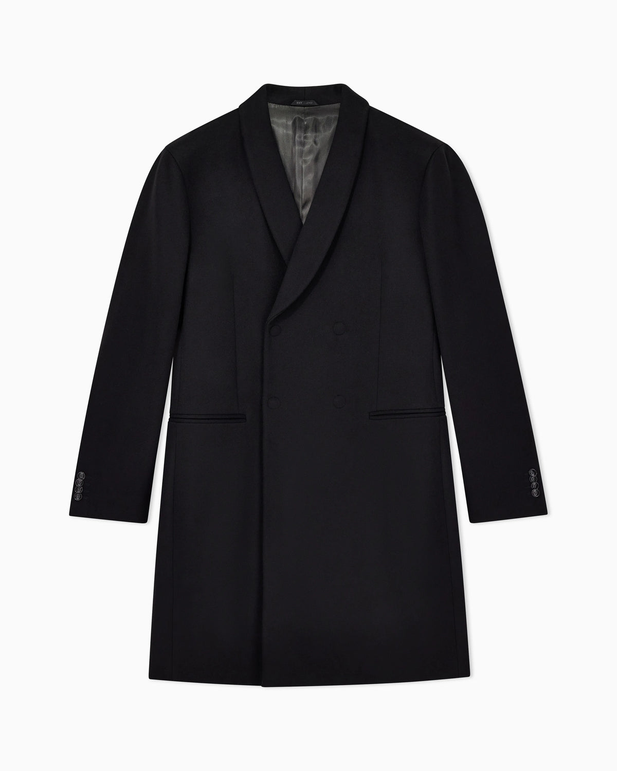 Double-breasted coat in cashmere with shawl collar