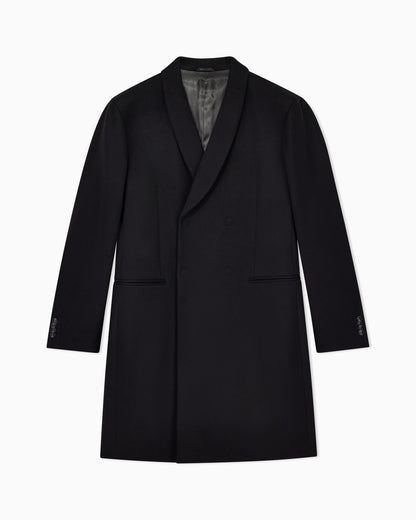 Double-breasted coat in cashmere with shawl collar