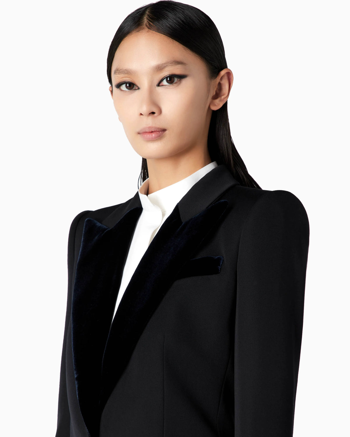 Single-breasted jacket in wool and velvet