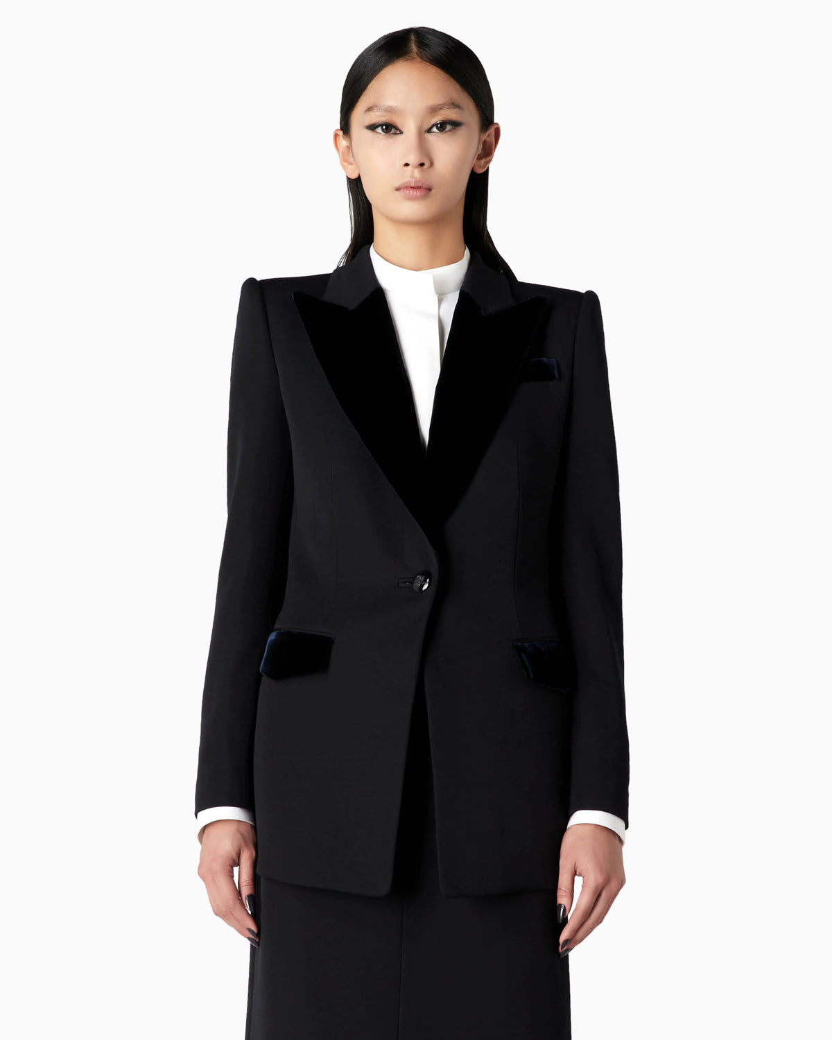 Single-breasted jacket in wool and velvet