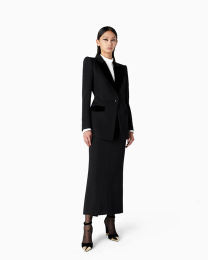 Single-breasted jacket in wool and velvet