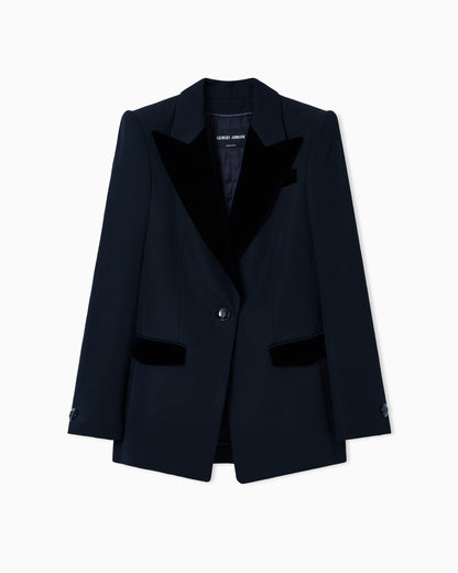 Single-breasted jacket in wool and velvet
