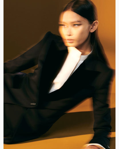 Single-breasted jacket in wool and velvet