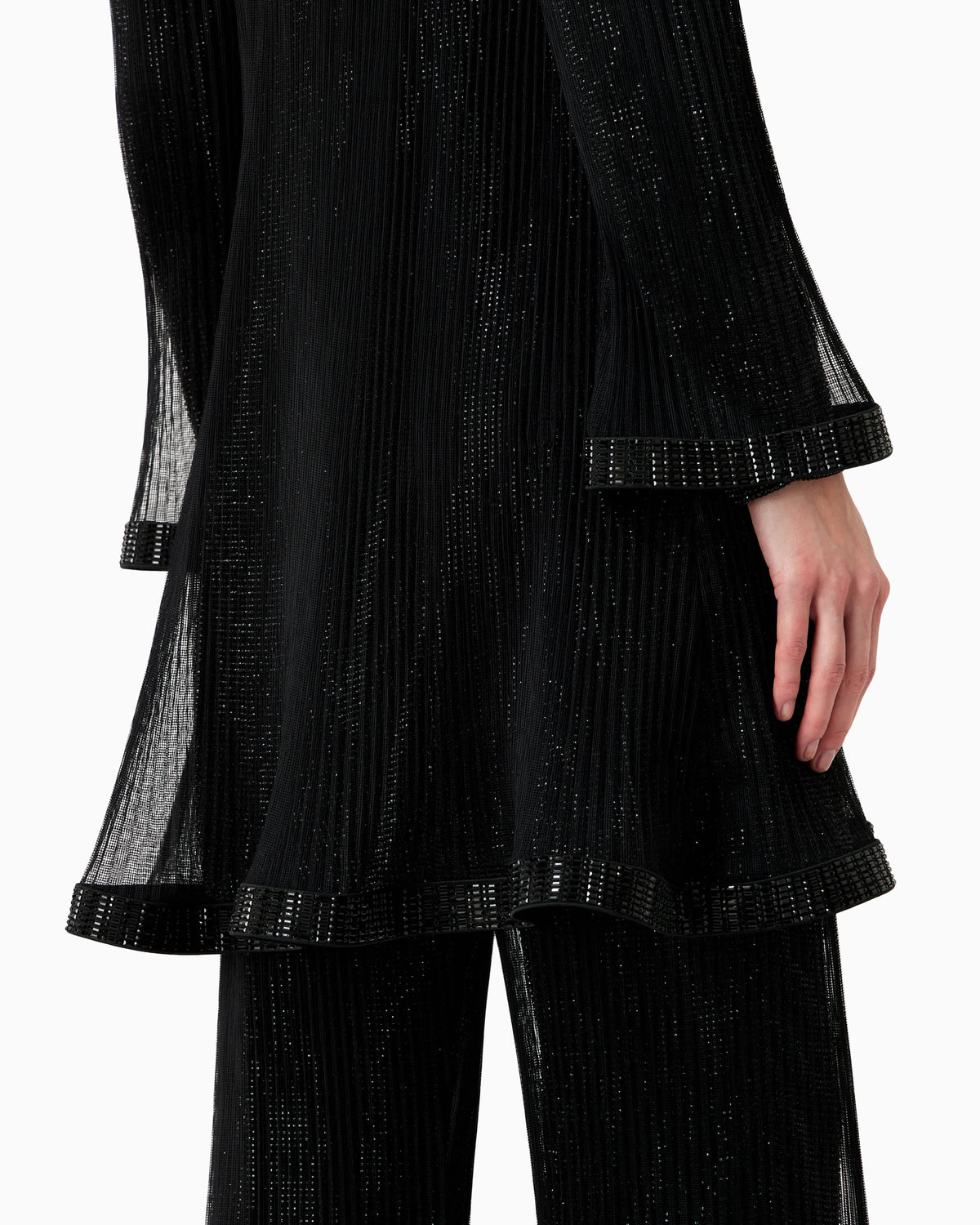 Long jacket in pleated tulle with crystal embroidery