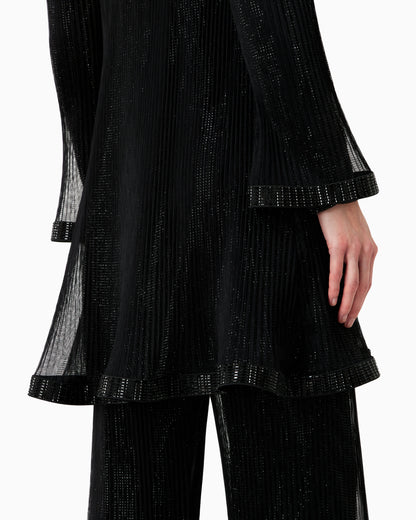 Long jacket in pleated tulle with crystal embroidery