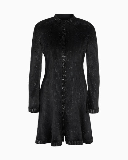 Long jacket in pleated tulle with crystal embroidery