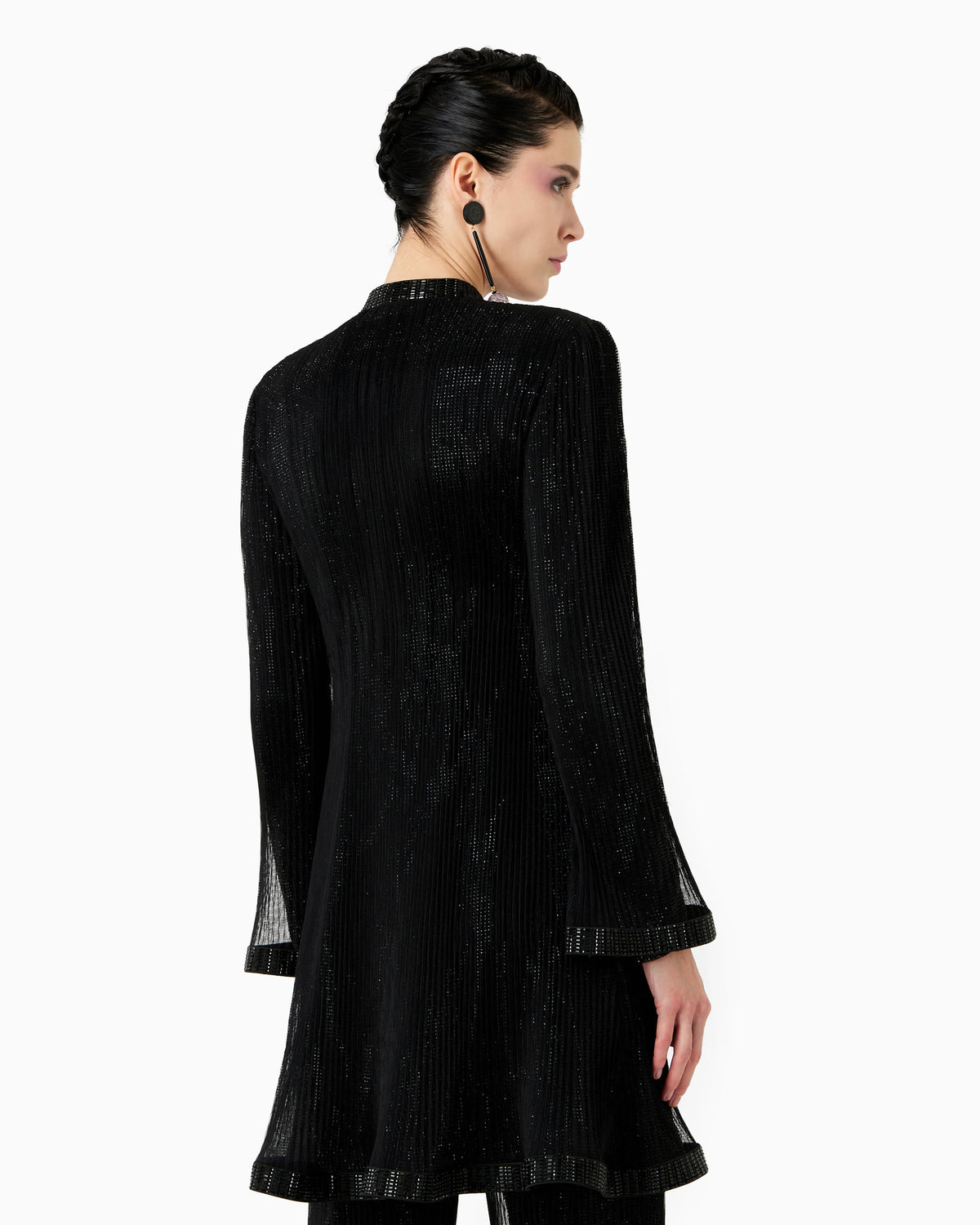 Long jacket in pleated tulle with crystal embroidery