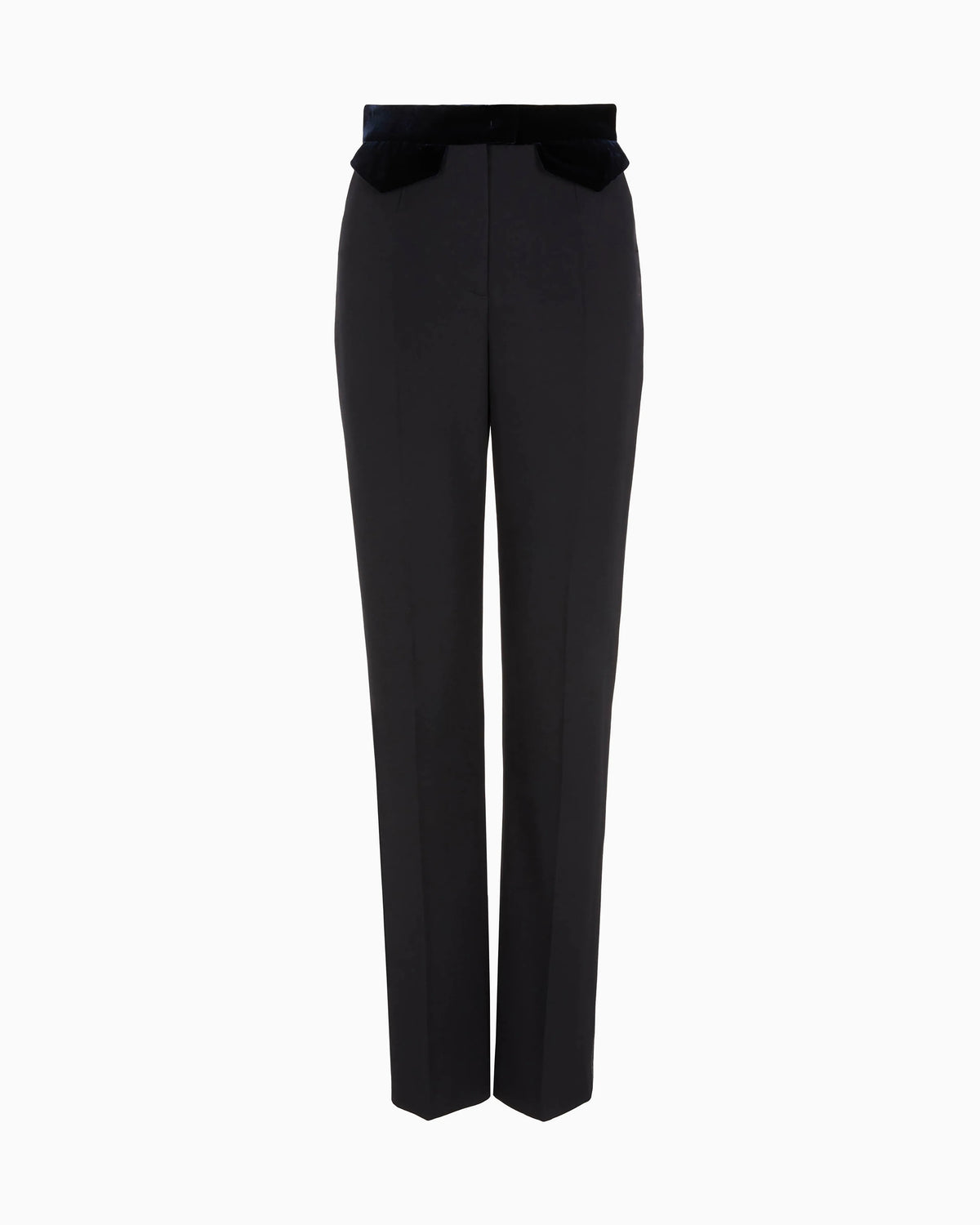 Straight trousers in barathea virgin wool and velvet