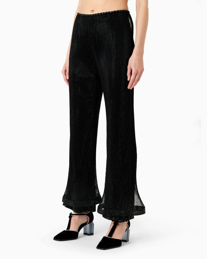 Crystal-embroidered pleated tulle trousers