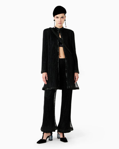 Crystal-embroidered pleated tulle trousers