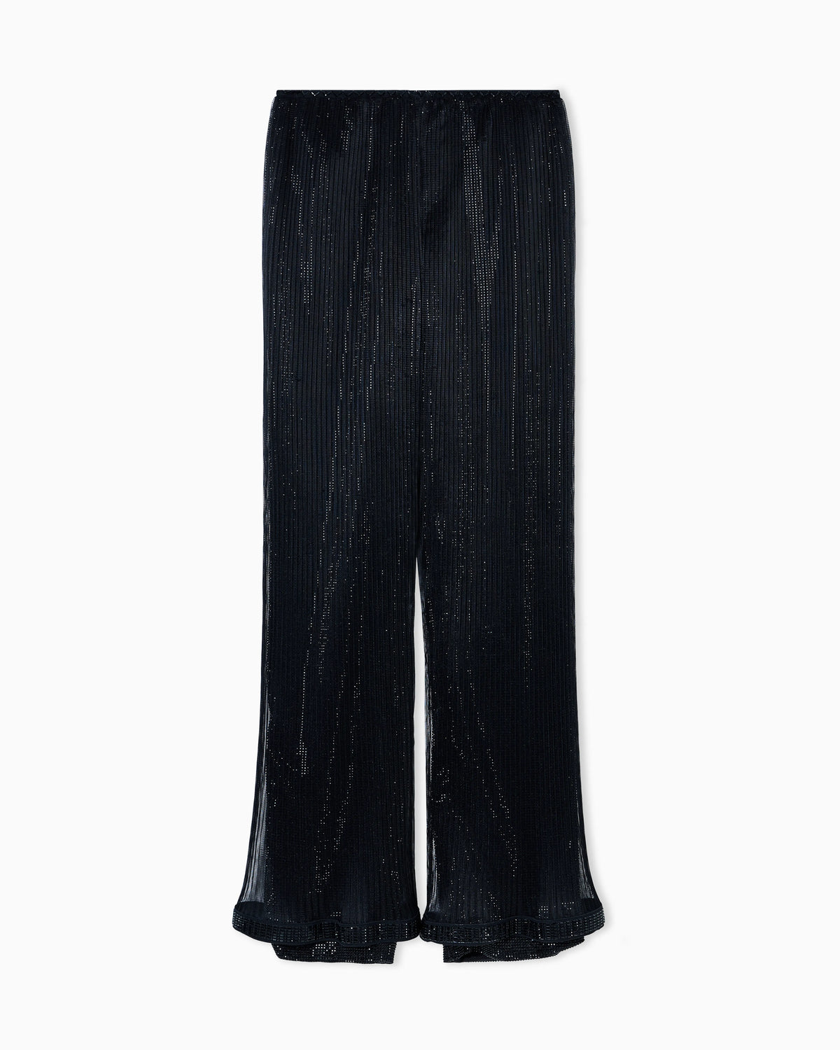 Crystal-embroidered pleated tulle trousers