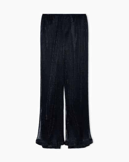 Crystal-embroidered pleated tulle trousers