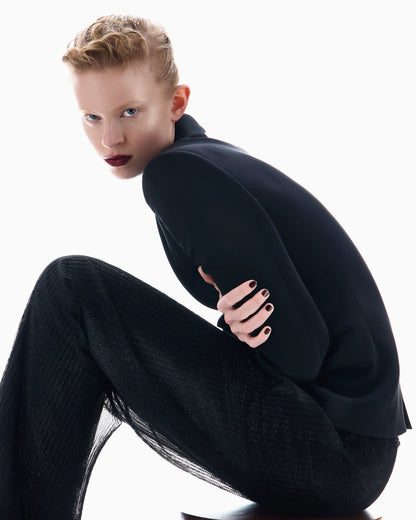 Crystal-embroidered pleated tulle trousers