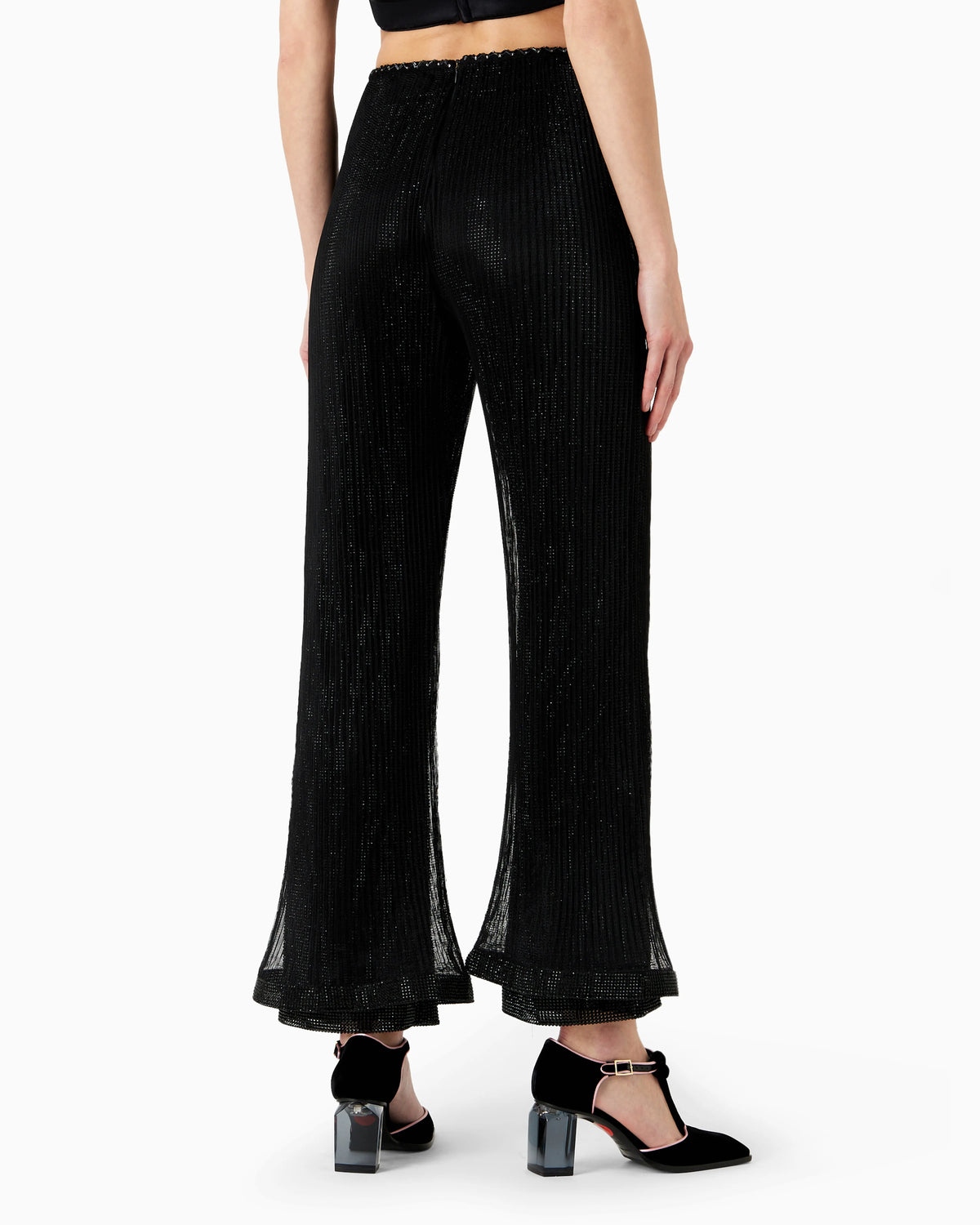 Crystal-embroidered pleated tulle trousers