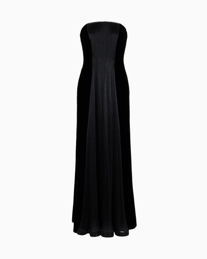 Velvet and silk bustier dress