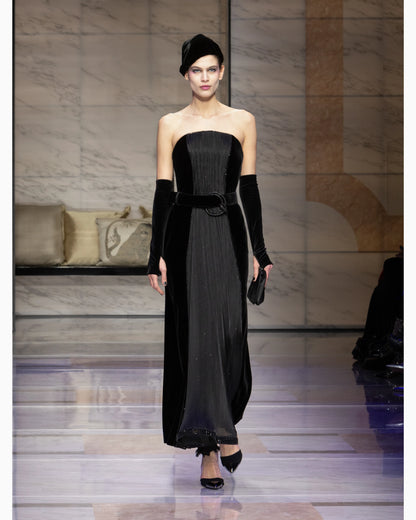 Velvet and silk bustier dress