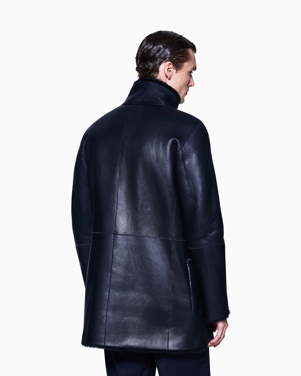 Reversible, double-breasted sheepskin pea coat