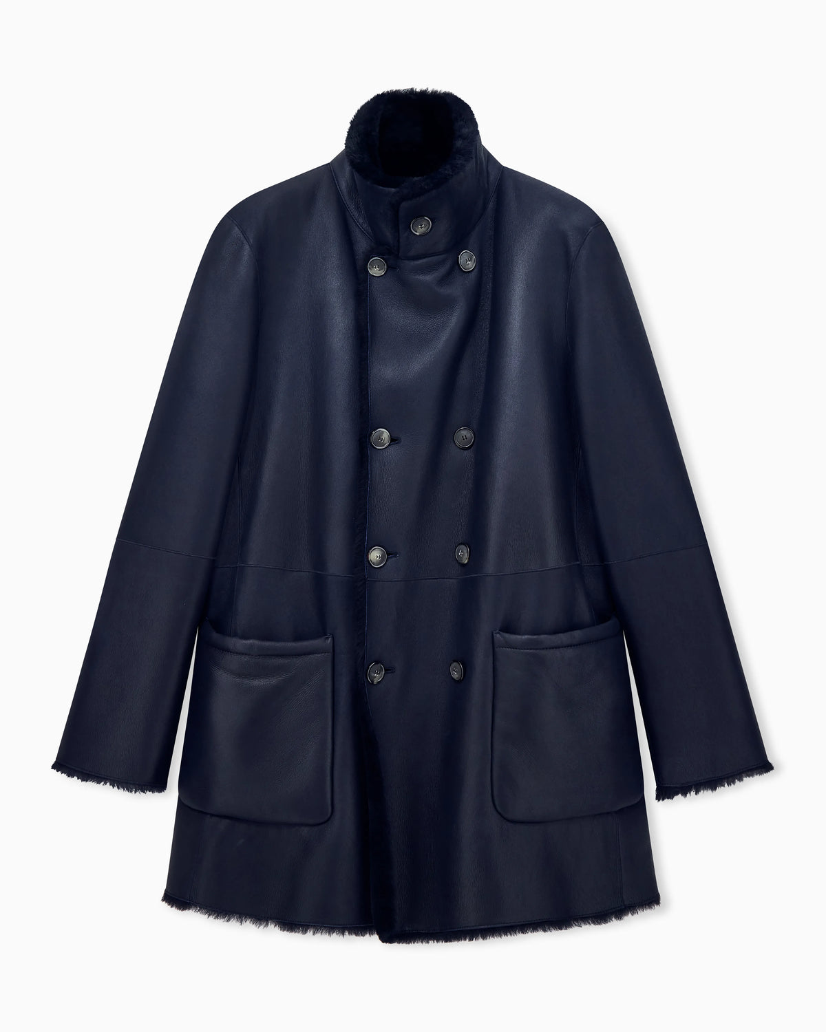 Reversible, double-breasted sheepskin pea coat