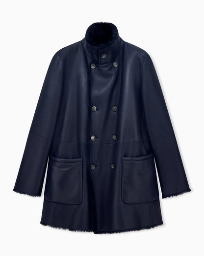 Reversible, double-breasted sheepskin pea coat