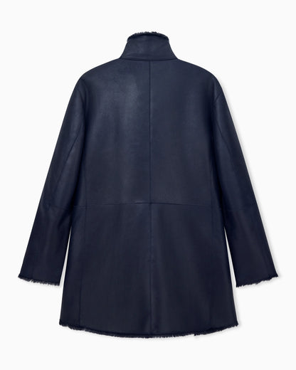 Reversible, double-breasted sheepskin pea coat