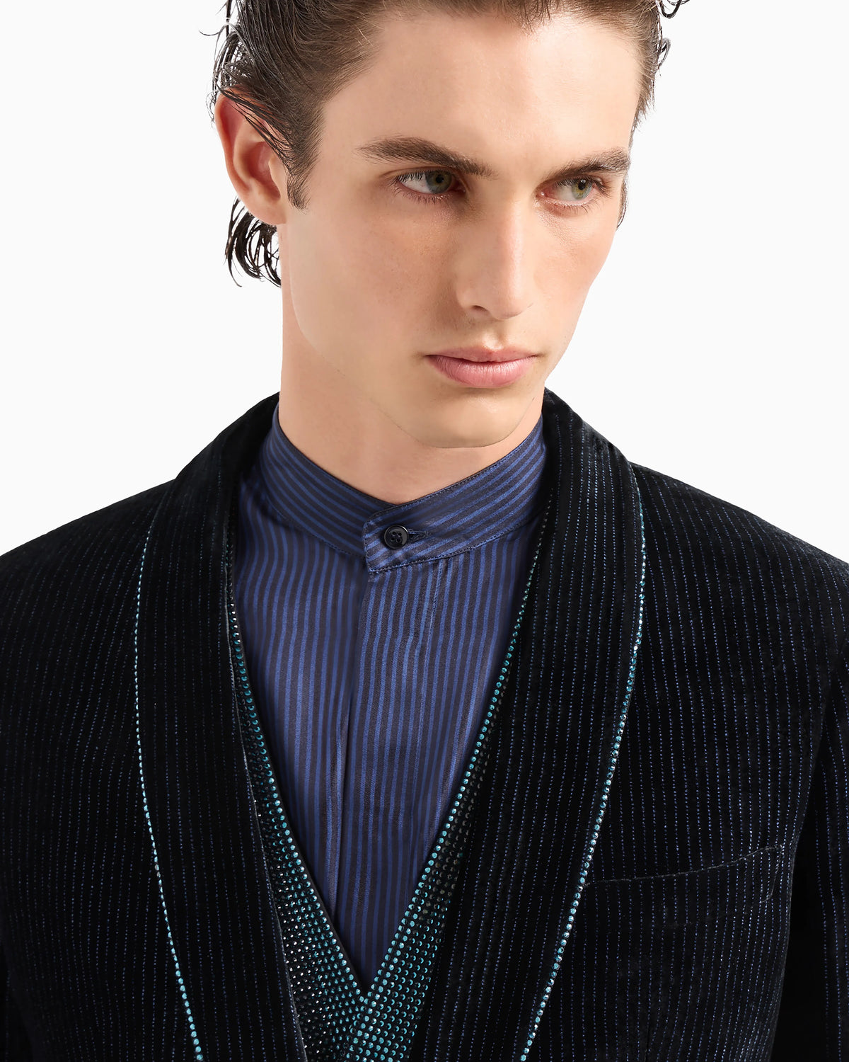 Soho line single-breasted tuxedo jacket in rhinestone-embroidered velvet
