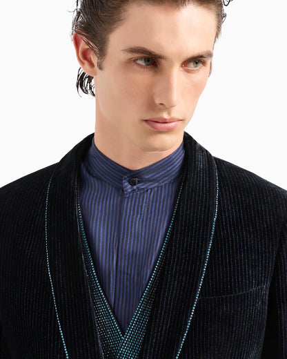 Soho line single-breasted tuxedo jacket in rhinestone-embroidered velvet