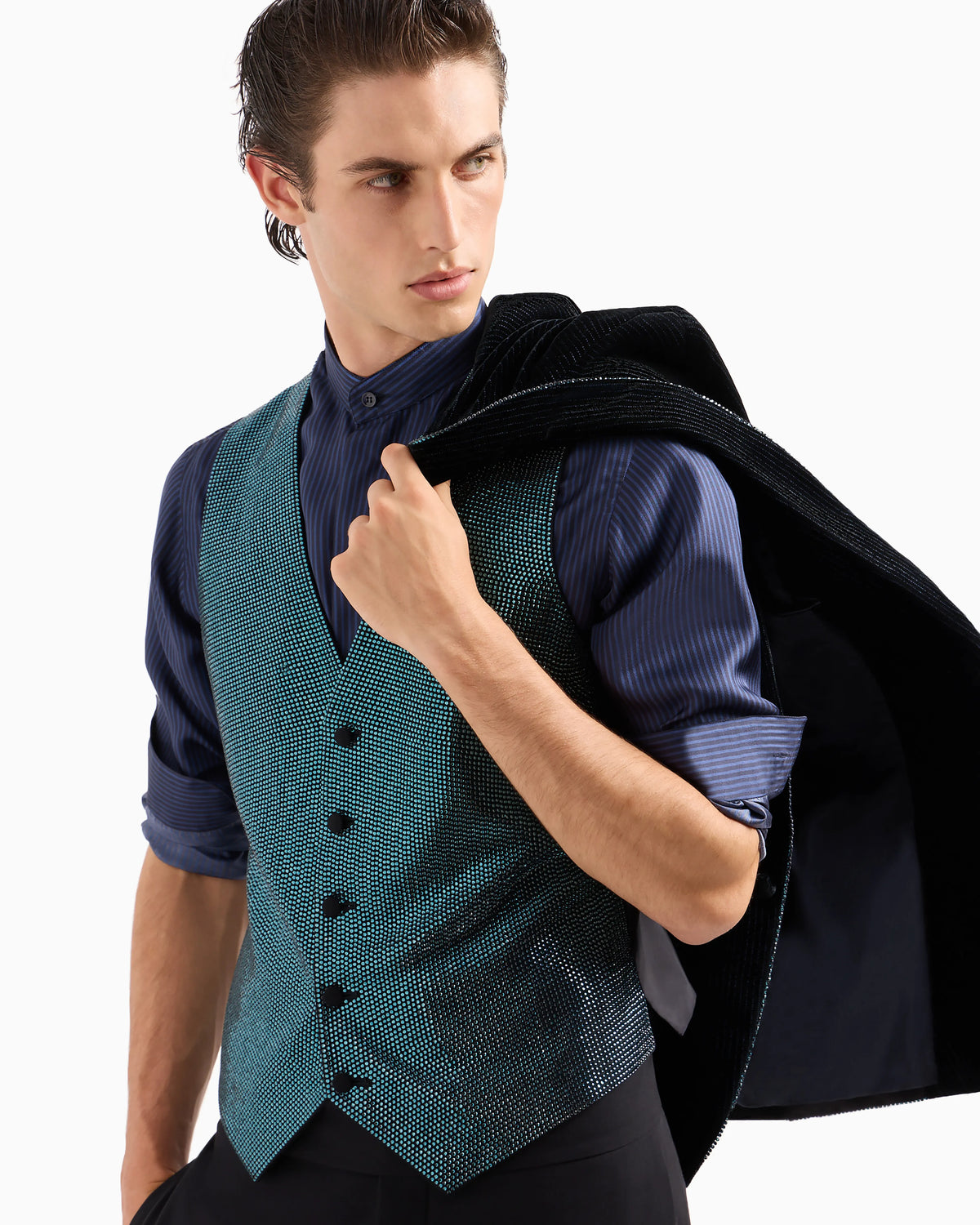 Soho line single-breasted tuxedo jacket in rhinestone-embroidered velvet