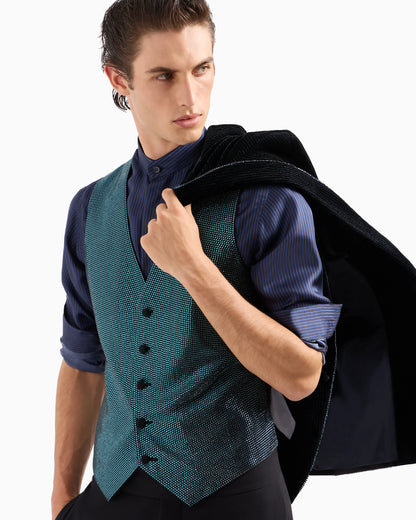 Soho line single-breasted tuxedo jacket in rhinestone-embroidered velvet