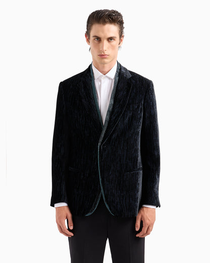 Soho line single-breasted tuxedo jacket in rhinestoned velvet