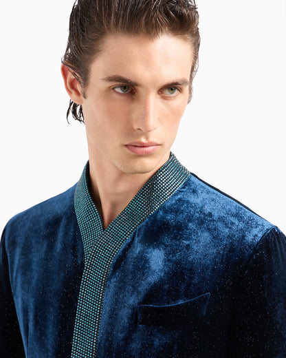 Upton line single-breasted jacket in rhinestoned velvet