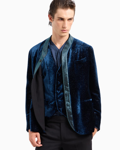 Upton line single-breasted jacket in rhinestoned velvet