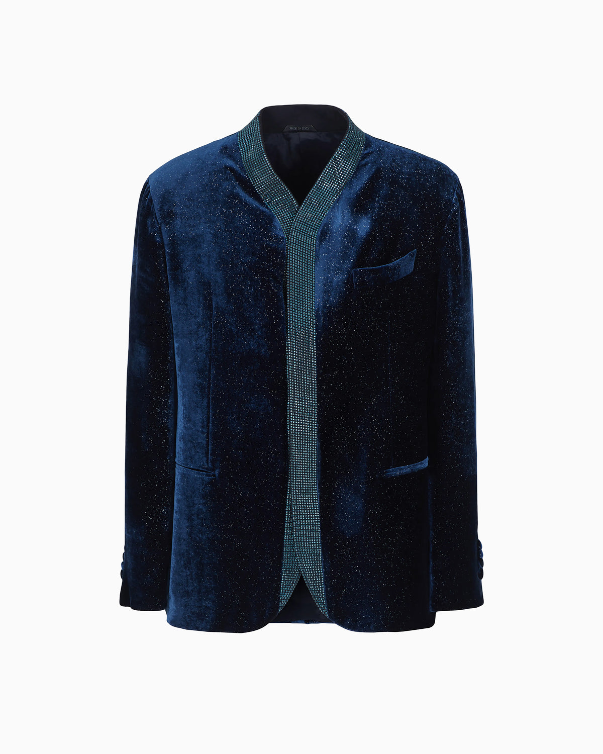 Upton line single-breasted jacket in rhinestoned velvet