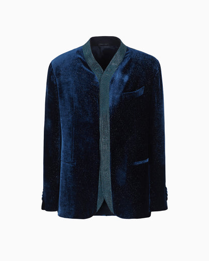 Upton line single-breasted jacket in rhinestoned velvet