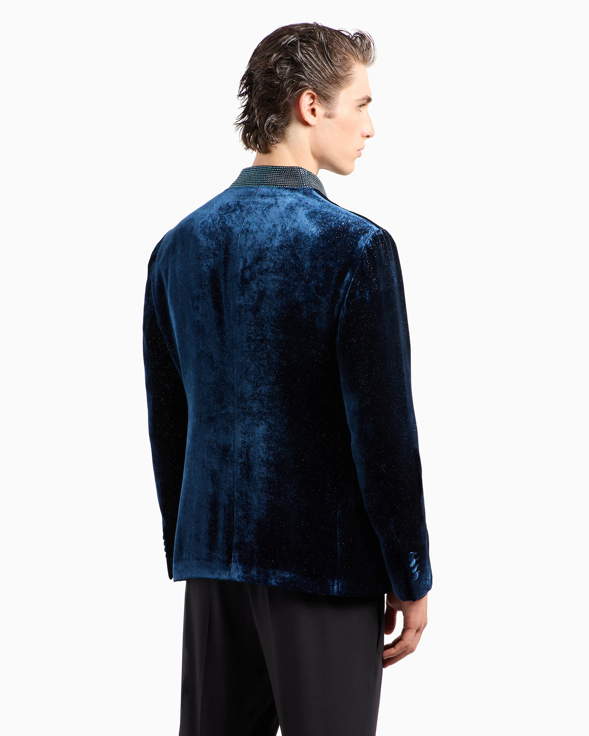 Upton line single-breasted jacket in rhinestoned velvet