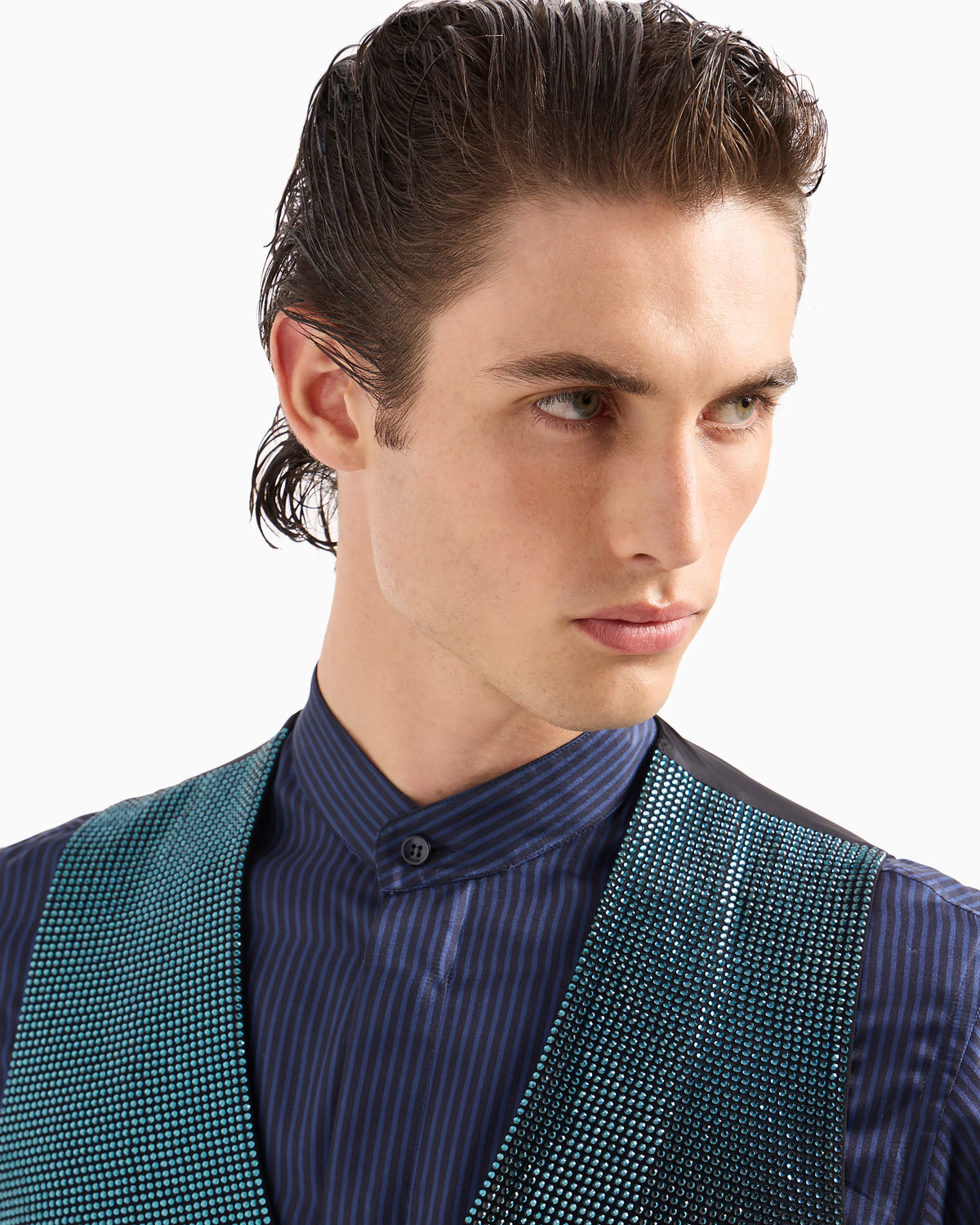 Single-breasted wool-crêpe waistcoat with rhinestone embroidery