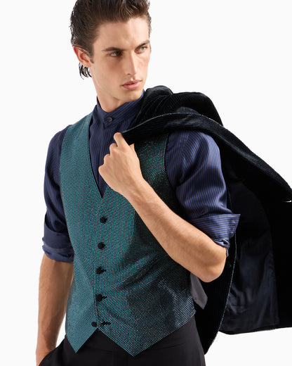 Single-breasted wool-crêpe waistcoat with rhinestone embroidery