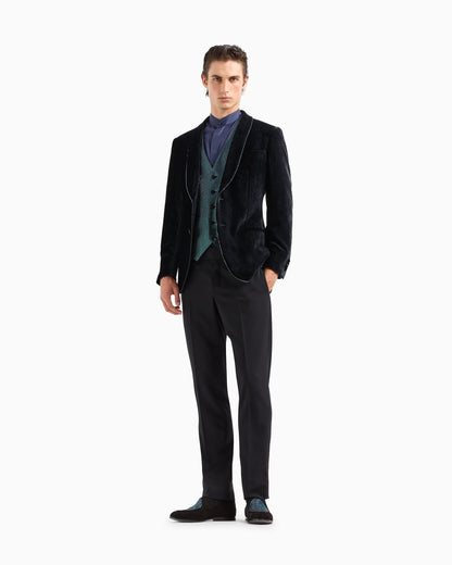 Single-breasted wool-crêpe waistcoat with rhinestone embroidery