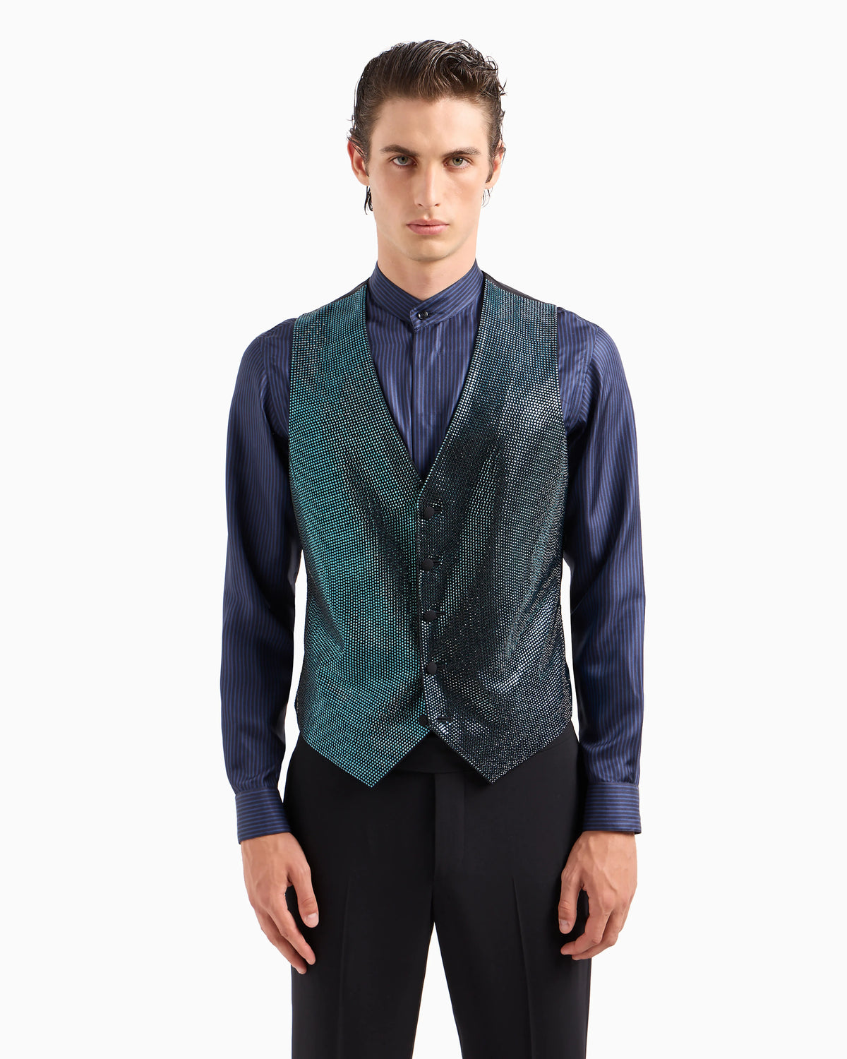 Single-breasted wool-crêpe waistcoat with rhinestone embroidery